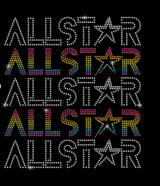 RHINESTONE ALL STAR IN A ROW IN A RAINBOW COLOR CONCEPT WORD STAR HAS ...