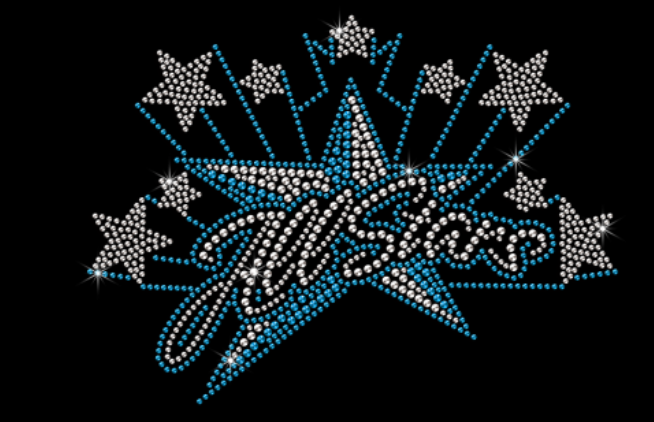 ALL STARS RHINESTONE WORD WITH A BIG RHINESTONE STAR AND SMALLER ...